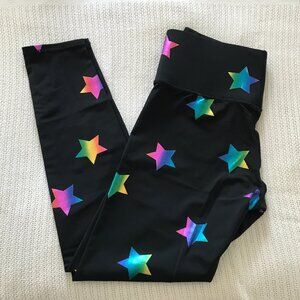 Terez Rainbow Star Foil Print Leggings Womens Large NWOT
